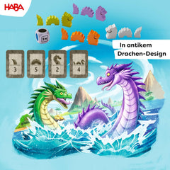HABA Wasserdrachen – Würfel- und Strategiespiel für Kinder ab 5 Jahren – Spannendes Brettspiel mit Drachen und Holzfiguren – Familienspiel für 2–4 Spieler – 1307133001