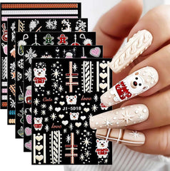 5 Blatt 3D Nagelsticker Weihnachten Nagelaufkleber 5D Stereoskopisch Selbstklebend Schneeflocke-Weihnachtswinterurlaub Nail Art Sticker Dekoration Nageldesign Zubehör
