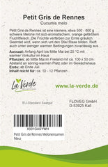 La Verde MEIN GARTEN UND ICH. Petit Gris De Rennes Zuckermelone Samen Für Ca. 10–12 Pflanzen, Fruchtgemüse, Süß-Aromatisch, Samenfestes Saatgut Ohne Gentechnik