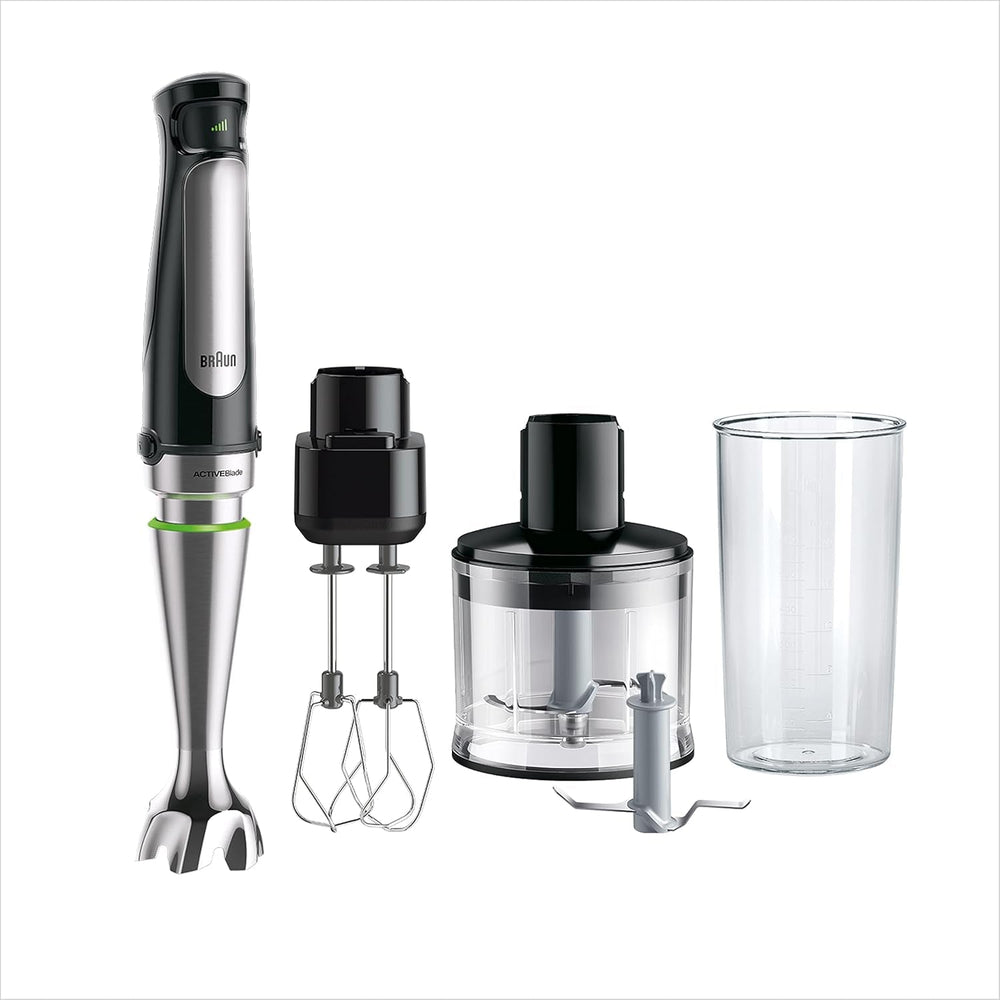 Braun Household Hogar Multiquick 7 Mixer, Spritzschutz, Spülmaschinenfest, Bpa-Frei, 600 ml, Zerkleinerer 500 ml, Eisklinge, MQ 7035XBI, 1000 W, Schwarz, MQ7035XBI Kitchen Naty Shop 4 Zubehörteile 7035X | 3 Zubehör