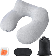 Aiqinu Pernă gonflabilă pentru gât Pernă de călătorie, Compact Quick Neck Pillow gonflabil cu capac de pernă lavabil pentru călătorii cu mașina, avionul, trenul, biroul, familia Perne calatorie Naty Shop Gri deschis