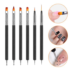 6 Stück Doppel-Ende Nagel Pinsel, Nageldesign Pinsel, Doppel-Ende Nail Art Pinsel Kit Professionelle Maniküre Werkzeuge Kit(Schwarz)