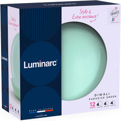 Serviciu de masă din sticlă opal, verde, 12 piese, pentru 4 persoane