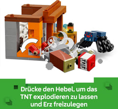 LEGO Minecraft Die Expedition zur Gürteltiermine – Interaktives Gamer Spielzeug mit Höhlenspinne- und Wolfsfiguren – TNT-Funktion – Gaming Geschenk für Jungen und Mädchen ab 8 Jahren – 21269