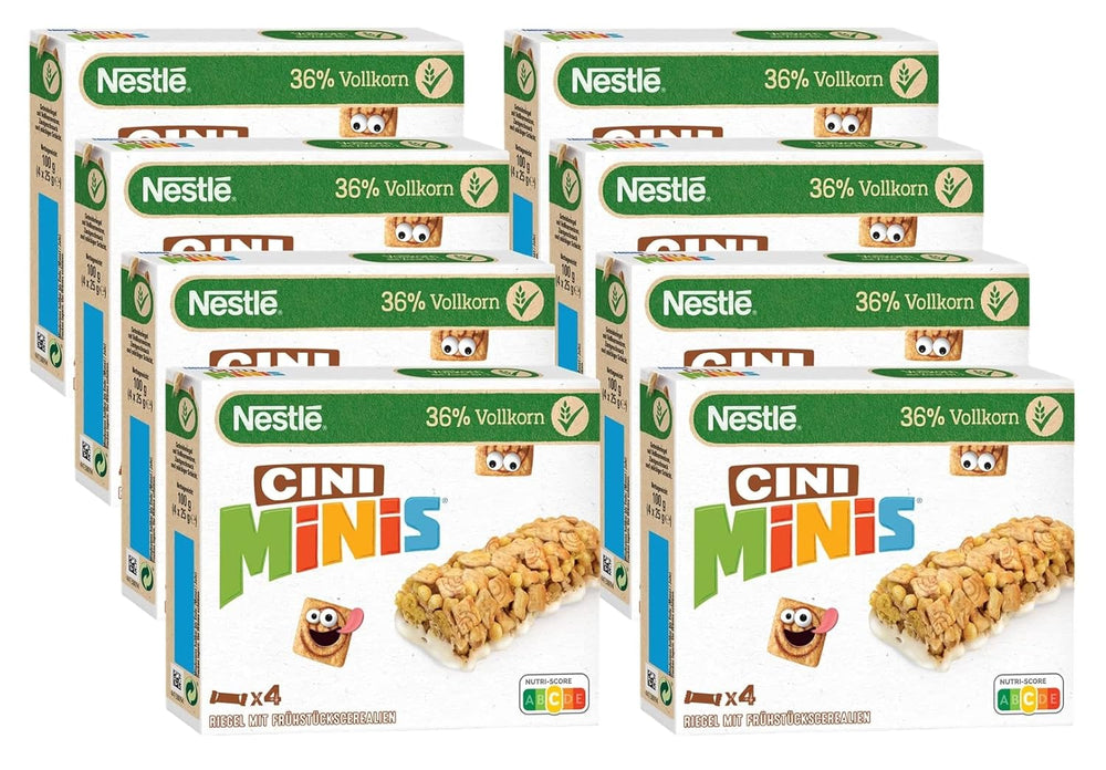 NESTLÉ CINI MINIS Zimtriegel, knuspriger Vollkorn-Kalzium-Snack, 8er-Pack (je 4 x 25 g)