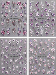 JMEOWIO 3D Nagelsticker Blumen Nail Art Sticker Selbstklebend Nagelaufkleber 5D Stereoskopisch Frühling Sommer Dekoration Nageldesign Zubehör 4 Blatt
