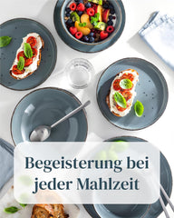 Steingut Geschirrset 12 Personen Rustic 36 tlg. TESTSIEGER, Hochwertiges Landhaussttil Steingut Geschirr Set, Schüssel- und Teller Set, Tafelservice 12 Personen, Geschirrsets Pure Living in Rauchblau