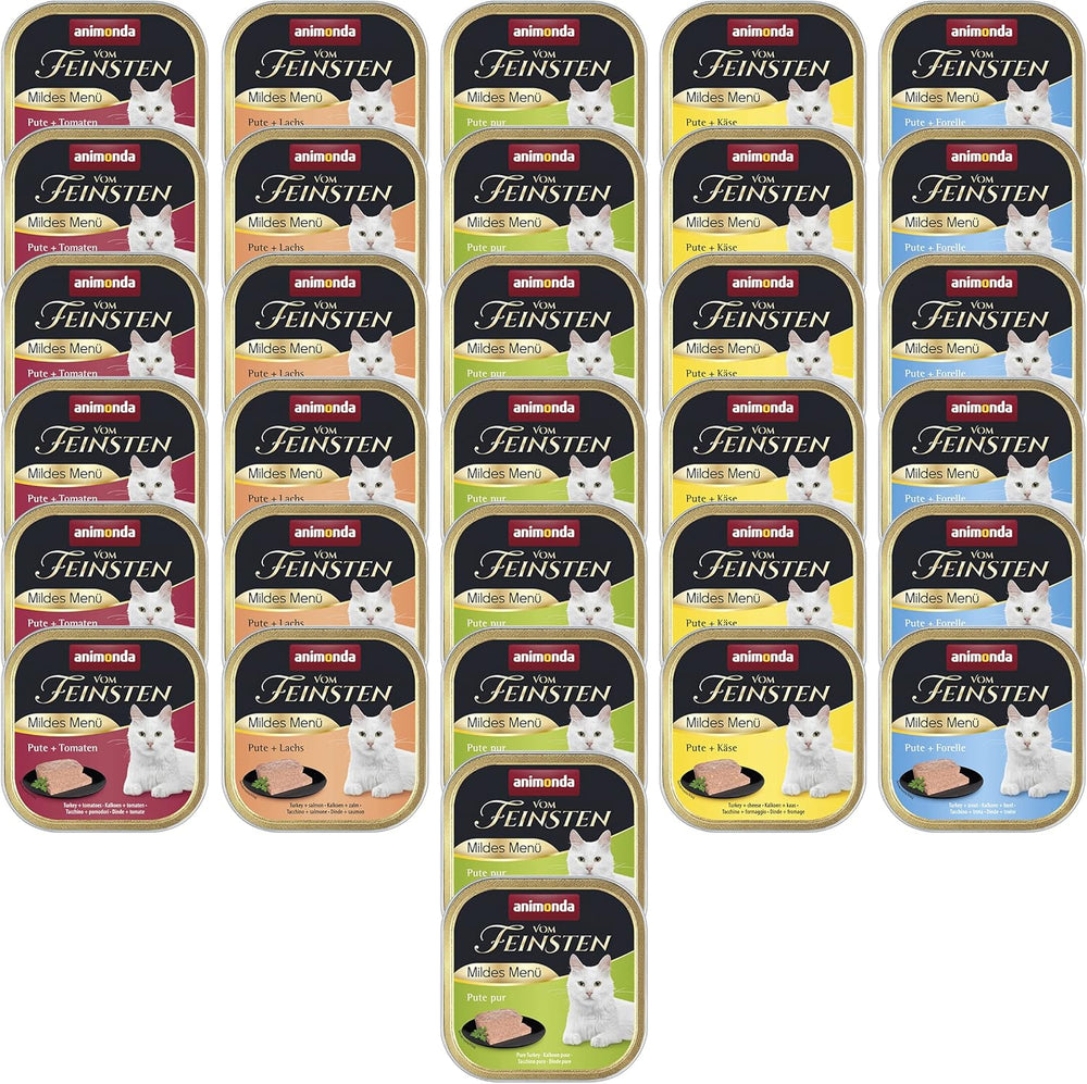animonda vom Feinsten Mild Menu Mild Variety (32 x 100g), hrană umedă pentru pisici fără cereale, fără zahăr, hrană ușor digerabilă cu carne de curcan
