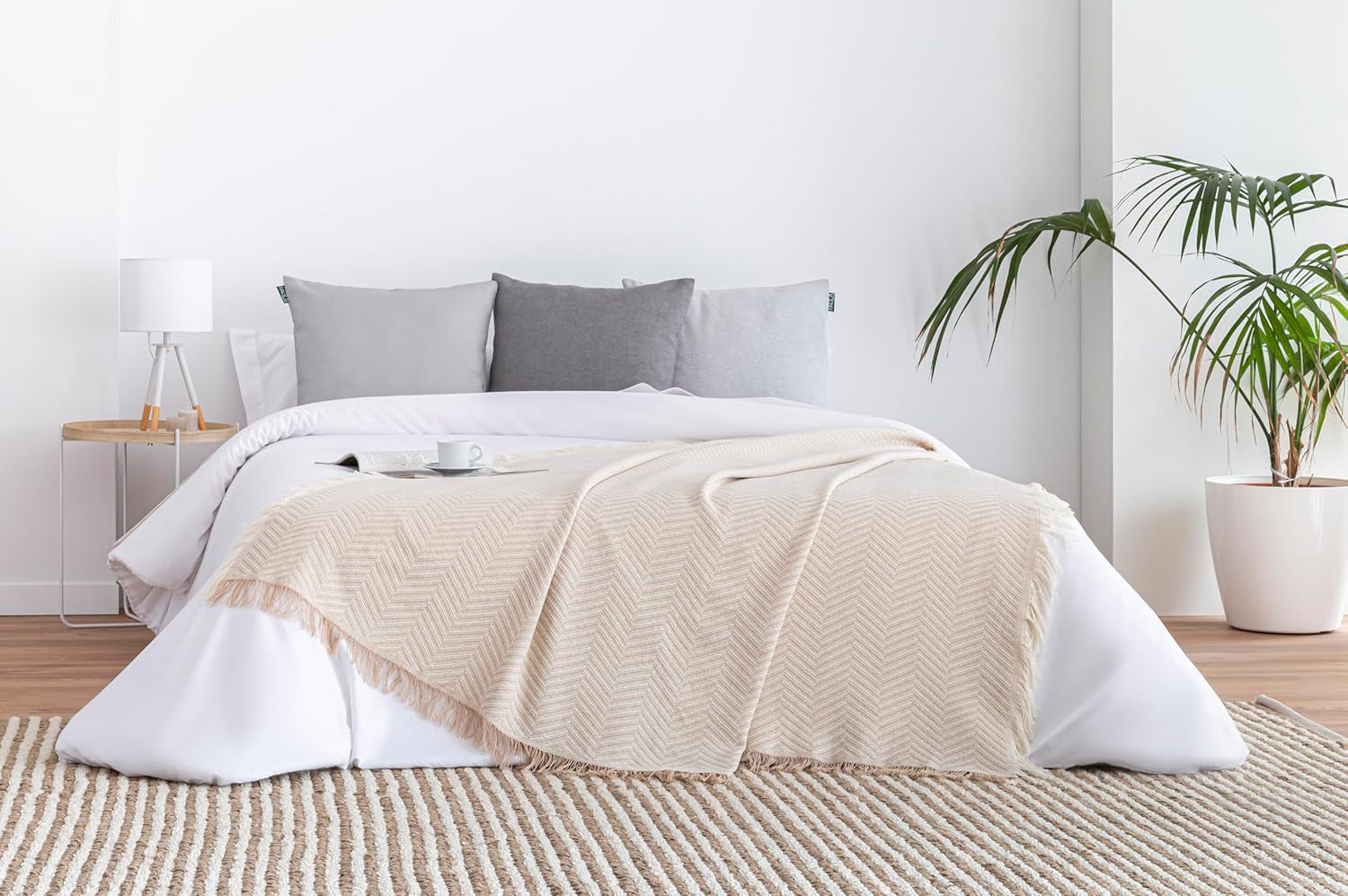 Cuvertură de pat multifuncțională Todocama, cuvertură de pat, cuvertură pentru pat, cuvertură pentru canapea, jarapas, model în formă de heringbone (230 X 260 Cm, bej nisip). Paturi si Cuverturi Besuche den Todocama-Store