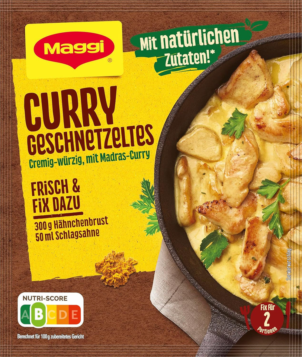 MAGGI Fix für Curry Geschnetzeltes, Würzmischung, mit natürlichen Zutaten*, für 2 Portionen, 1er Pack (1 x 41g)