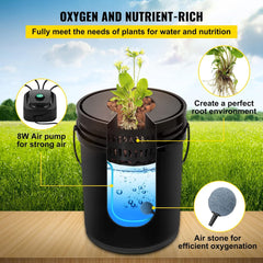 Sistem de creștere hidroponică VEVOR DWC, Sisteme de creștere hidroponică, Cultivare în apă adâncă 4 găleți de 20 de litri, Sistem DWC cu pompă de aer, pietre de aer și indicator al nivelului apei pentru legume cu frunze