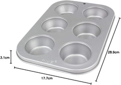 CSB108 Formă pentru brioșe din oțel carbon cu 6 găuri antiaderentă, oțel inoxidabil, argintiu, 28,9 X 17,7 X 3,1 cm Matrite si tavi pentru copt Naty Shop