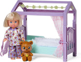 Simba Evi Love Teddy Bed, Spielpuppe im Schlafanzug mit Schlafmaske, Flauschiger Decke, Teddy und Bett mit Glow in the Dark, 12cm, ab 3 Jahren