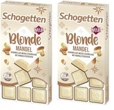 Schogetten Blonde Mandel | Weiße Schokolade mit Karamell- und Mandelstückchen | 100 g | Praktisch portioniert (2er-Pack)