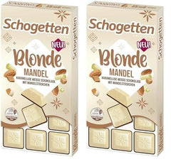 Schogetten Blonde Mandel | Weiße Schokolade mit Karamell- und Mandelstückchen | 100 g | Praktisch portioniert (2er-Pack)