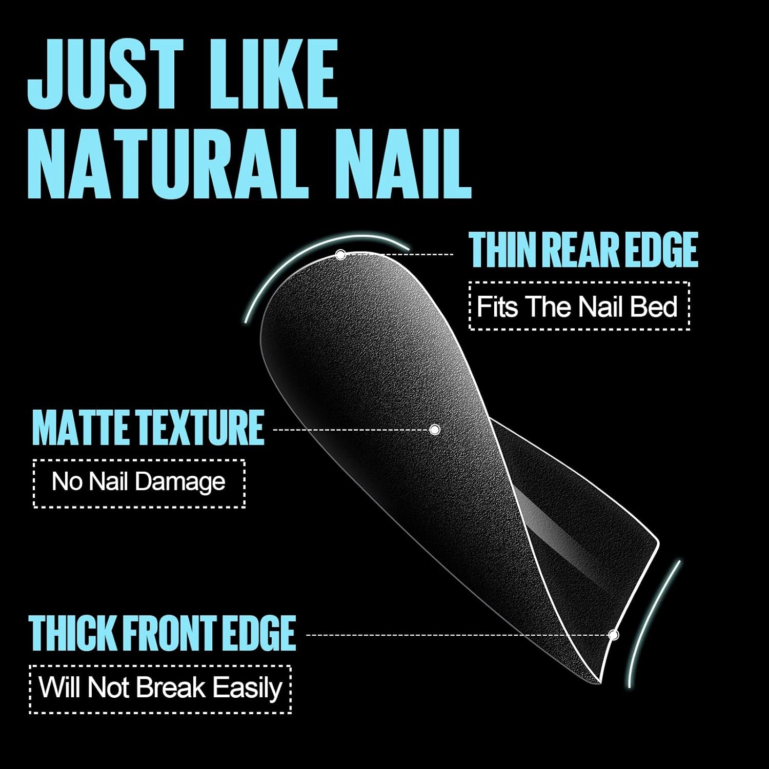 TOMICCA Coffin Tips Ultra Short Nail Tips - Tipuri de unghii, Tipuri moi cu gel, Acoperire completă, Tipuri de unghii artificiale mate preformate, Tipuri de gel pentru unghii cu gel - 360 bucăți, 15 mărimi