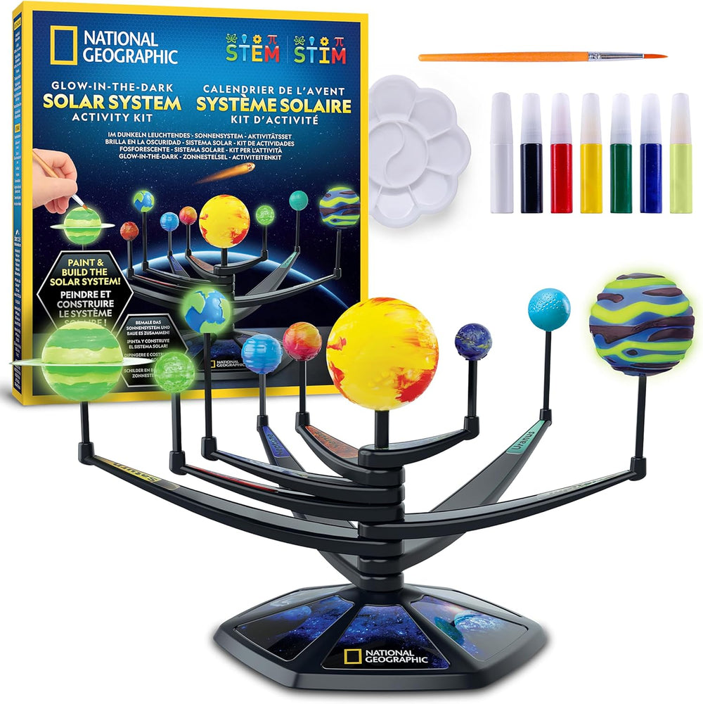 NATIONAL Geographic Leuchtendes 3D-Sonnensystem Modellbausatz für Kinder – Baue & Bemale EIN Planetensystem mit beweglichen Armen, Mint-Projekt für Kinder von 8-12 Jahren