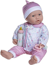 JC Toys La Baby Puppe mit weichem Körper, waschbar, magische Flasche und Schnuller, rosa und weiß, Blumenmuster, entworfen in Spanien, 2 Jahre
