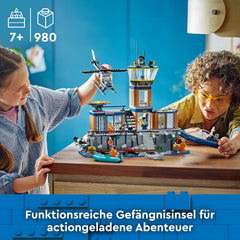LEGO City Polizeistation auf der Gefängnisinsel, Polizeispielzeug mit Hubschrauber, Stiefel und Hai, Set mit 7 Minifiguren und Hund, Geburtstagsgeschenk für Jungen und Mädchen ab 7 Jahren 60419