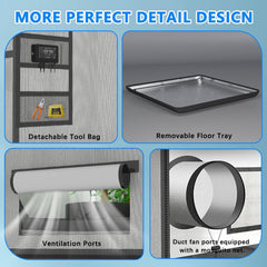 Aygrochy-Wachstumszelt, 60 x 60 x 160 cm, Indoor-Wachstumszelt mit reflektierender, weißer, herausnehmbarer PEVA-Bodenschale für Platz für den Pflanzenanbau