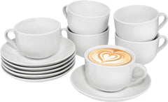 Set de cești de cafea Sänger New Port, set de 12 cești pentru 6 persoane, cești și farfurioare din porțelan alb, 150 ml | COLECȚIA PREMIUM