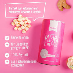 Xucker Puderzucker Erythrit – Kalorienfreier Zuckerersatz, 600 Gramm Süßstoffe Naty Shop
