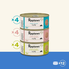 Applaws Hrană umedă naturală pentru pisici Selecție de pește în jeleu (pachet de 12 cutii x 70 g)