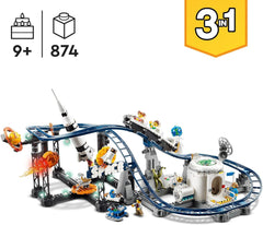 LEGO 31142 Creator 3-in-1-Weltraum-Achterbahn-Spielzeugset für Kinder mit funktionierenden Wagen, lässt sich in einen Freifallturm oder ein Karussell mit Raketen und leuchtenden Steinen umbauen. Besuchen Sie den LEGO-Store