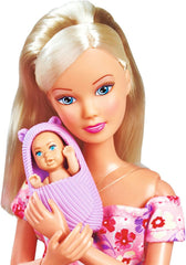 Simba 105733680 Steffi Love Doll Hello Baby (29 cm) - Păpușă însărcinată cu burtică în creștere, păpușă bebeluș și accesorii - Jucărie pentru copii, fete și băieți de la 3 ani