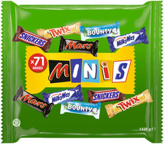 Mini-Schokoladen-Mischpackung, 71 Mini-Schokoladensnacks (Mars, Snickers, Bounty, Twix, Milky Way) in Form von Süßigkeiten, ideal für einen American-Football-Abend (1400g)