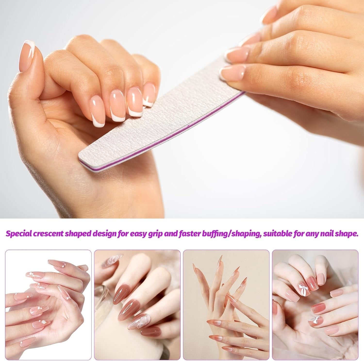 50 Stück Nagelfeile 100/180, Halbmond Nagelfeilen Für Gelnägel, Doppelseitige Nagelfeilen Set, Nail File, Grit Einweg Nail Feilen Für Nagelstudios DIY Nail Art Zuhause, Weiß