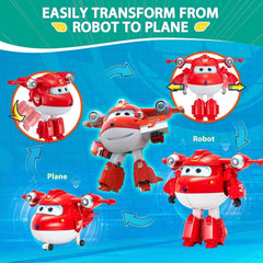 Super Wings 5" Transforming Characters 2er-Pack Transforming Supercharged Jett + Tino Transformer Spielzeug für Jungen und Mädchen ab 3 Jahren, rote Actionfiguren, Naty Shop