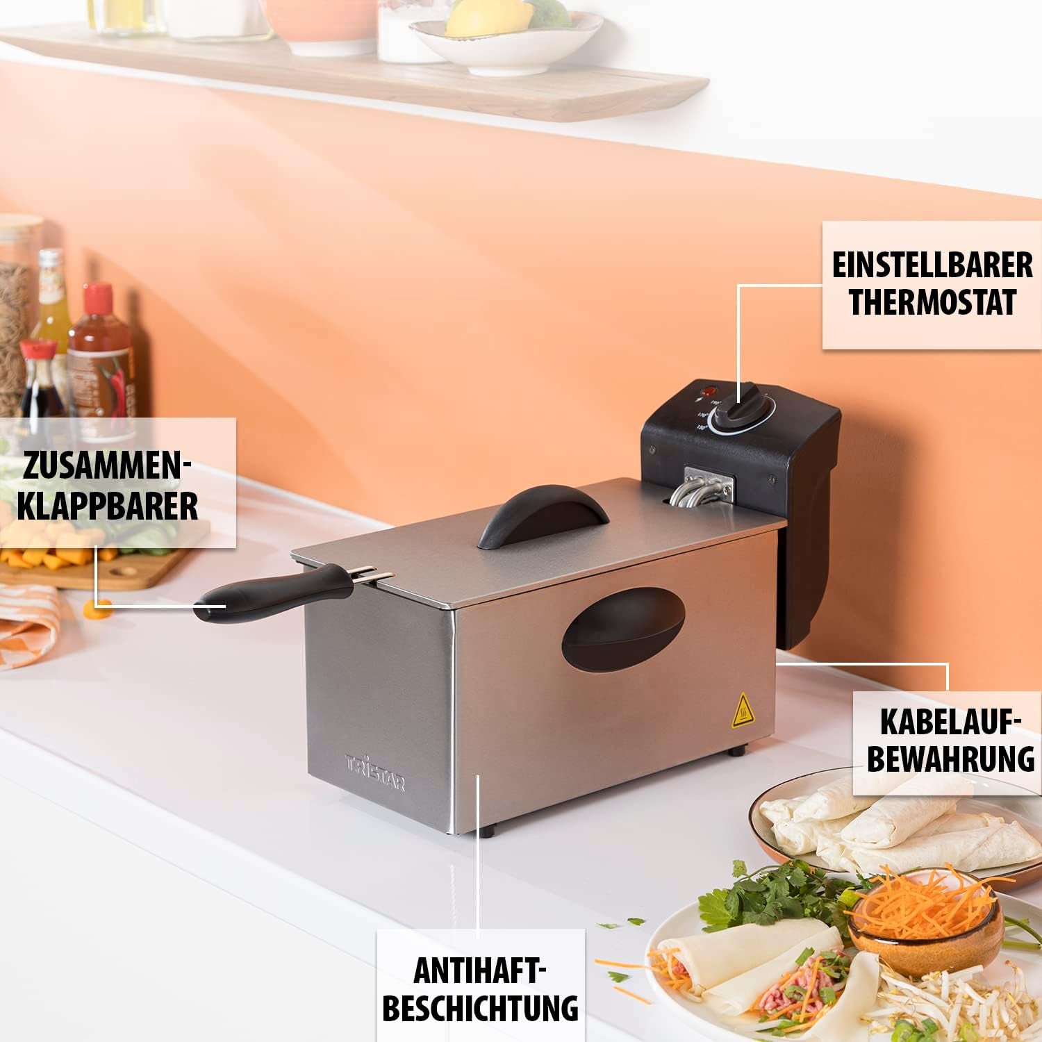 Tristar friteuză cu ulei FR-6935, 2000 wați, 3 litri, termostat, zonă rece, 3-4 persoane, metalic Electrocasnice Naty Shop