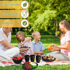 Set de veselă pentru camping, 32 de piese, pentru 8 persoane, set de veselă din plastic ușor și reutilizabil, inclusiv boluri, farfurii, căni, veselă din plastic ecologic, incasabilă, pentru picnicuri
