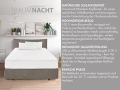 Traumnacht Pernă din bambus cu fibre de bambus, hipoalergenic, antibacterian Set de perne cu fermoar, format din 2 perne 40X80Cm, certificat Oeko-Tex, dezvoltat în Germania Perne standard Naty Shop