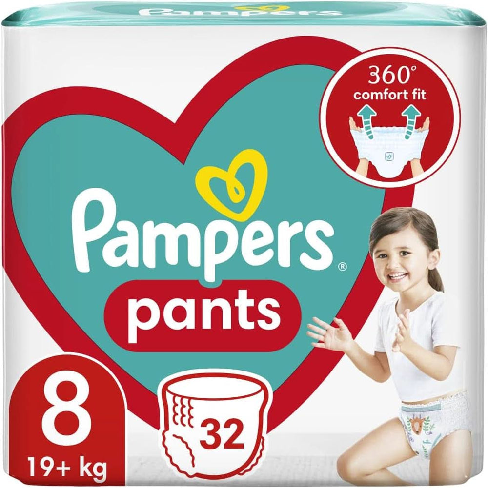 Pampers Pants Windelgröße 8 (19+ kg), 32 Stück, Windeln mit Stop & Protect Anti-Tropf auf der Rückseite Mutter und Kind Naty Shop