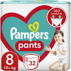 Pampers Pants Windelgröße 8 (19+ kg), 32 Stück, Windeln mit Stop & Protect Anti-Tropf auf der Rückseite Mutter und Kind Naty Shop