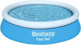 Piscină supraterană Bestway Fast Set fără pompă, Ø 183 x 51 cm, albastră, rotundă, 940 litri, material TriTech, autoasamblabilă, supapă de siguranță, incl. plasture de reparare