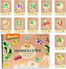 Bio-Gemüsesamen-Set – 12 Sorten Demeter-Gemüsesamen | Seltene und familiäre Gemüsesamen, alle frei bestäubt | Familiengemüsesorten für Balkone, Hochbeete, Gärten und Geschenke | Liebespflanzen
