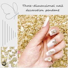 50 Stück Gold Nail Charms, 3D Glänzend Nail Art Charms, Glitzersteine Nägel Perle Legierung Nagel, Schmetterling Strasssteine Nägel Charms, DIY Nail Art Zubehör, Für Mädchen Frauen