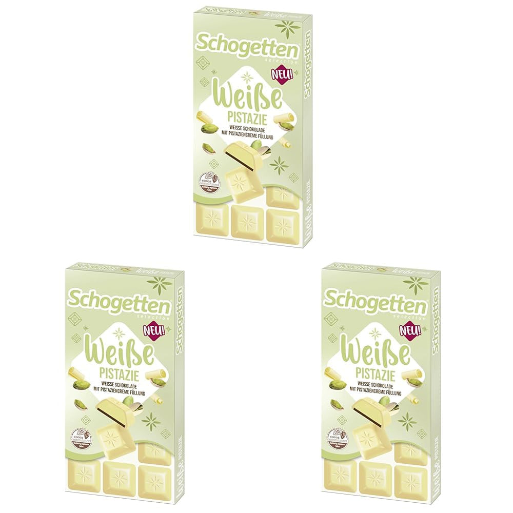 Schogetten Weiße Pistazien | Weiße Schokolade mit Pistaziencremefüllung | 100 g | Praktisch portioniert (3er-Pack)