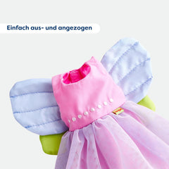 Haine pentru păpuși HABA Fairy Magic – set de 2 piese pentru păpuși cu vârsta de 18 luni și peste (30 cm) – rochie cu tul și aripi, bandă pentru păr cu flori inclusă – 1306243001