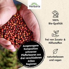 Herbaria Trio Noir bio 75g M-Dose – Bio Pfeffer schwarz ganz – ganze Pfefferbeeren – schwarze Pfeffermischung aus biologischem Anbau von drei verschiedenen Regionen – in nachhaltiger Aromaschutz-Dose