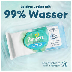 Pampers Harmony Aqua Feuchttücher, 6 Packungen mit je 48 Tüchern, insgesamt 288 Tücher. Hilft, den natürlichen pH-Wert der Haut wiederherzustellen. Leichte Lotion mit 99 % Wasser