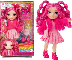 Rainbow High Littles - Magenta Monroe - Kleine, Bewegliche Modepuppe - Rosa 14 cm Große Puppe mit Handtasche und Magischem Kätzchen - für Kinder und Sammler