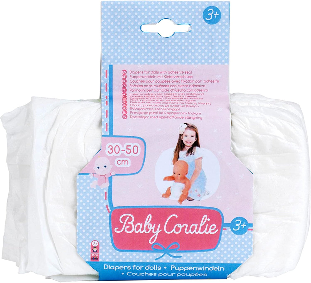 Scutece Theo Klein 1673 Baby Coralie | Pentru păpuși de 30 până la 50 cm | Trei scutece cu închidere cu velcro | Jucărie pentru copii cu vârsta de 3 ani și peste