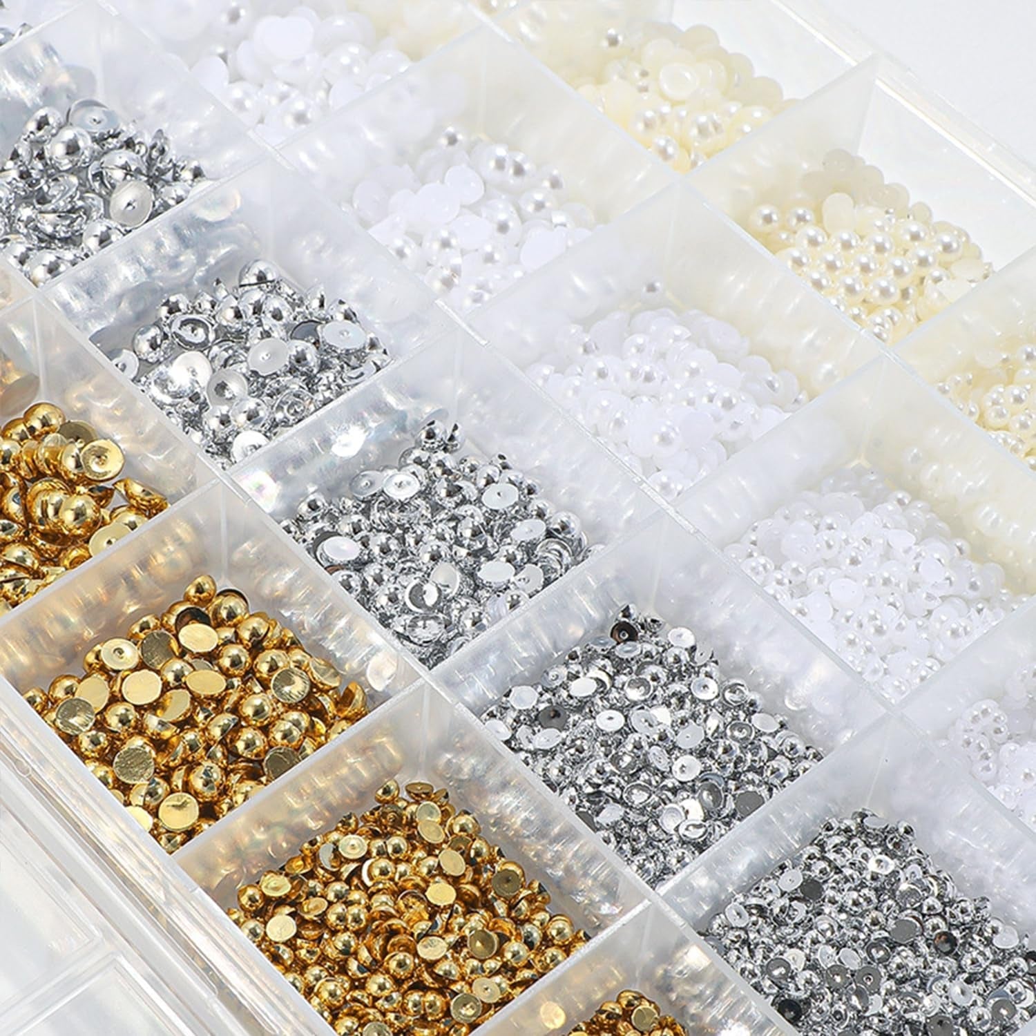 GZMAYUEN 920Pcs Gold Silber Flatback Perlen Für Nägel, Halbrunde Weiße Beige Nail Perlen, Kleine Halbrunde Flatback Perlen Für DIY Nail Art Decor