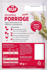 RUF Vegan Porridge Red Berry Oats, Porridge mit Erdbeeren und Himbeeren, 60 Gramm Cerealien Naty Shop