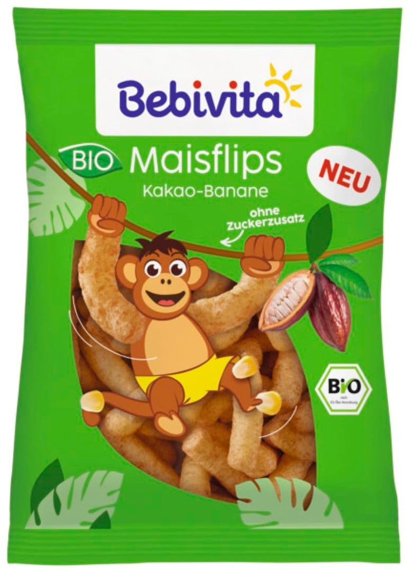Flip-uri organice cu cacao și banană (7 x 30g), fără zahăr adăugat, fără gluten, ideale pentru gustări și la pachet