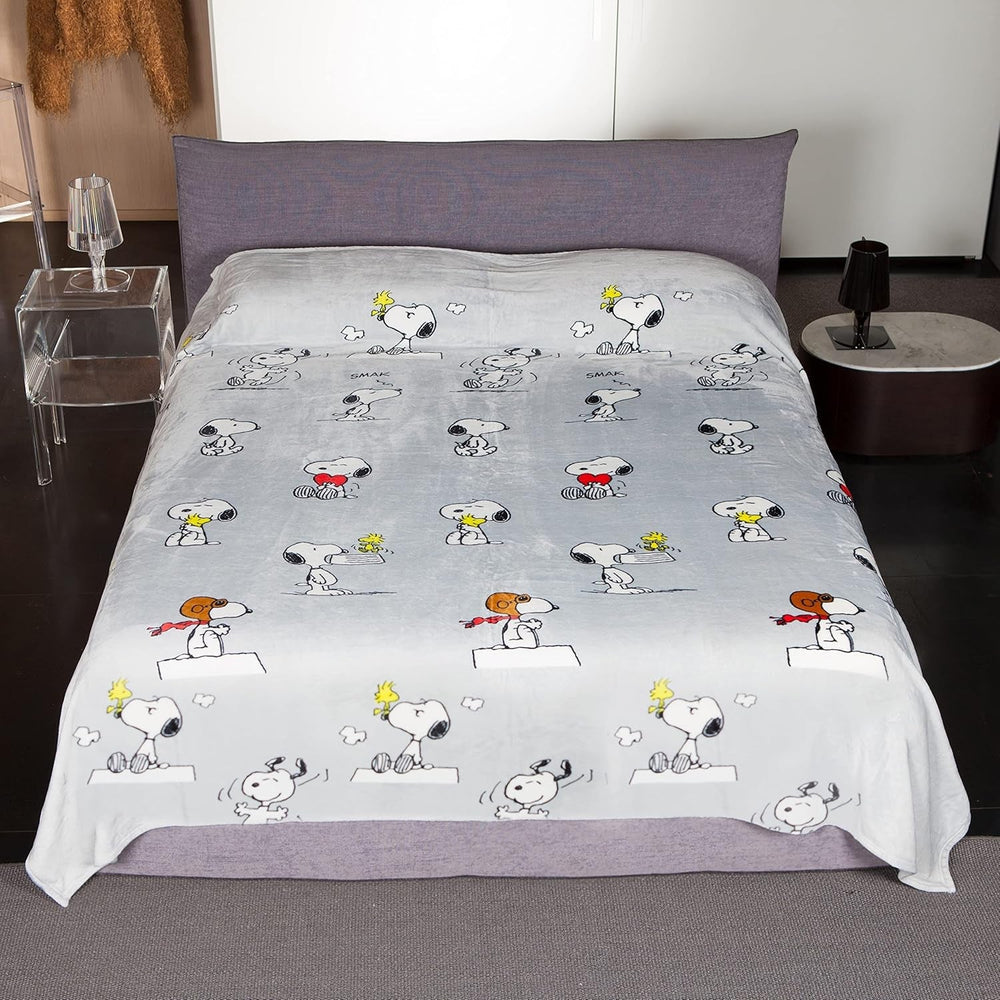 Kanguru Bett, Tagesdecke, Fleecedecke für Doppelbett, Mikrofaserdecke, Snoopy Peanuts GRAU, 230X230Cm, Sommerdecke, Tagesdecke für Schlafzimmer Betten und Decken Besuchen Sie den Kanguru-Store 230 X 230 Doppelbett Snoopy grau